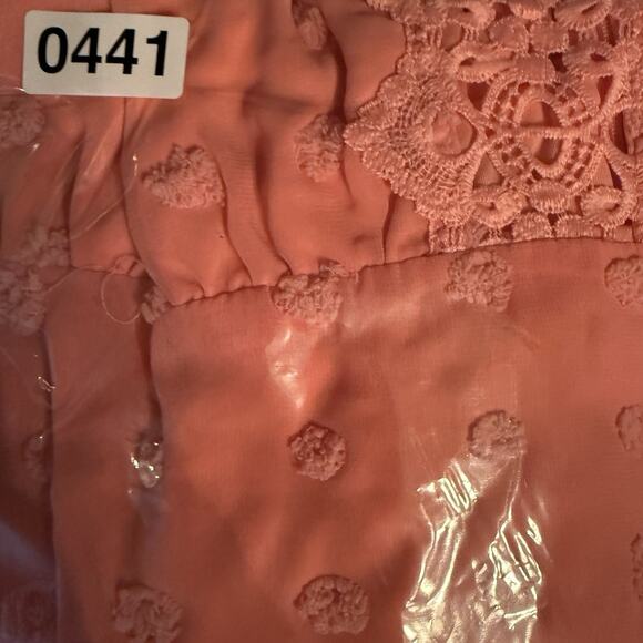 Love x Design Long Sleeve Mini Dress Swiss Dot Chiffon Lace Pink Size Small New - Picture 10 of 10